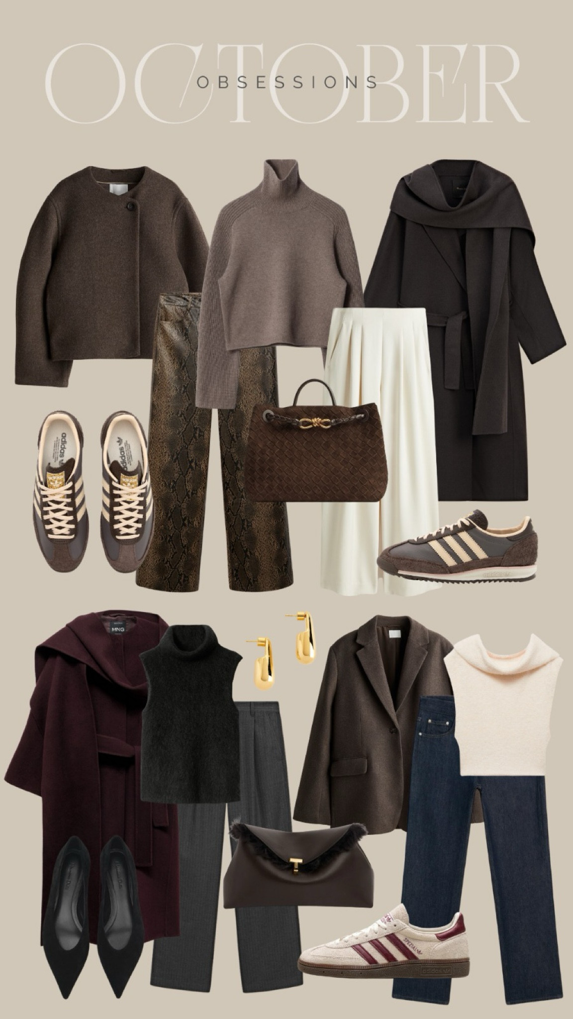 My October obsessions! These fall-winter picks are the perfect mix of classic, timeless pieces and a touch of trend. From the brown suede bag that will elevate any outfit to the scarf coats for cozy layering and, of course, the iconic Adidas SL72 sneakers in this gorgeous autumnal color for those casual but chic days. Each piece is an investment worth making this season! Tap to shop and add these must-haves to your wardrobe. 

#LTKautumn
