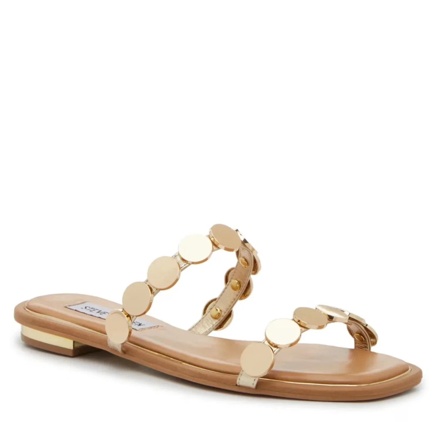 Women's Steve Madden Karlie Sandals Gold Square Toe Slip On Slide ZAP2223 | Shop Simon