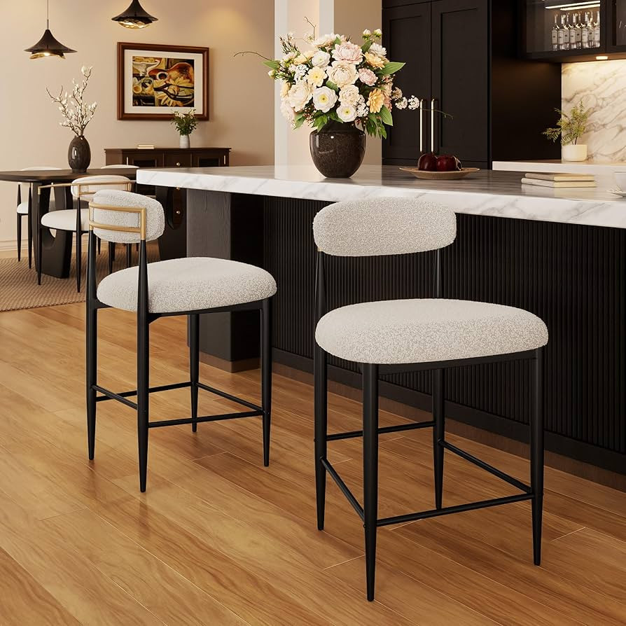 Morden Fort Counter Height Bar Stools Set of 2, Modern Upholstered Counter Stools with Black Meta... | Amazon (US)