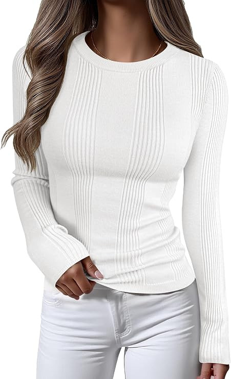 ANRABESS Women's Long Sleeve Slim Fit Crewneck Lightweight Sweaters 2026 Fall Winter Basic Fitted... | Amazon (US)