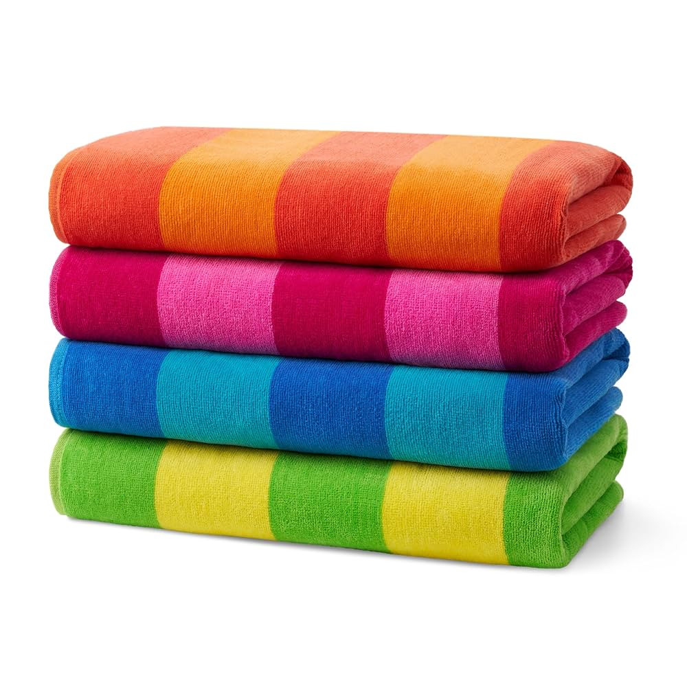 Kaufman - Soft Oversized Beach Towels in Bulk | 29" x 58" Velour Striped Towel | Absorbent, Quick... | Amazon (US)