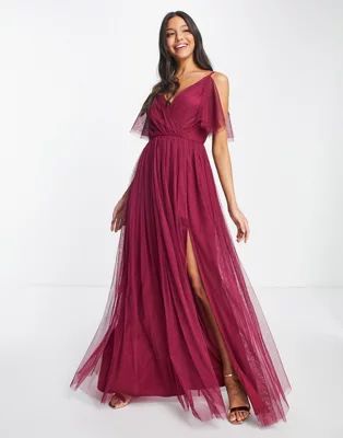 Anaya With Love Bridesmaid handkerchief shoulder dress in red plum | ASOS (Global)