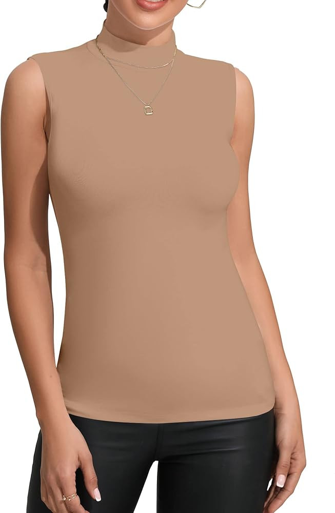 Women's Mock Turtleneck Sleeveless/Long Sleeve Basic Fitted Stretch Slim Shirts Tops | Amazon (US)