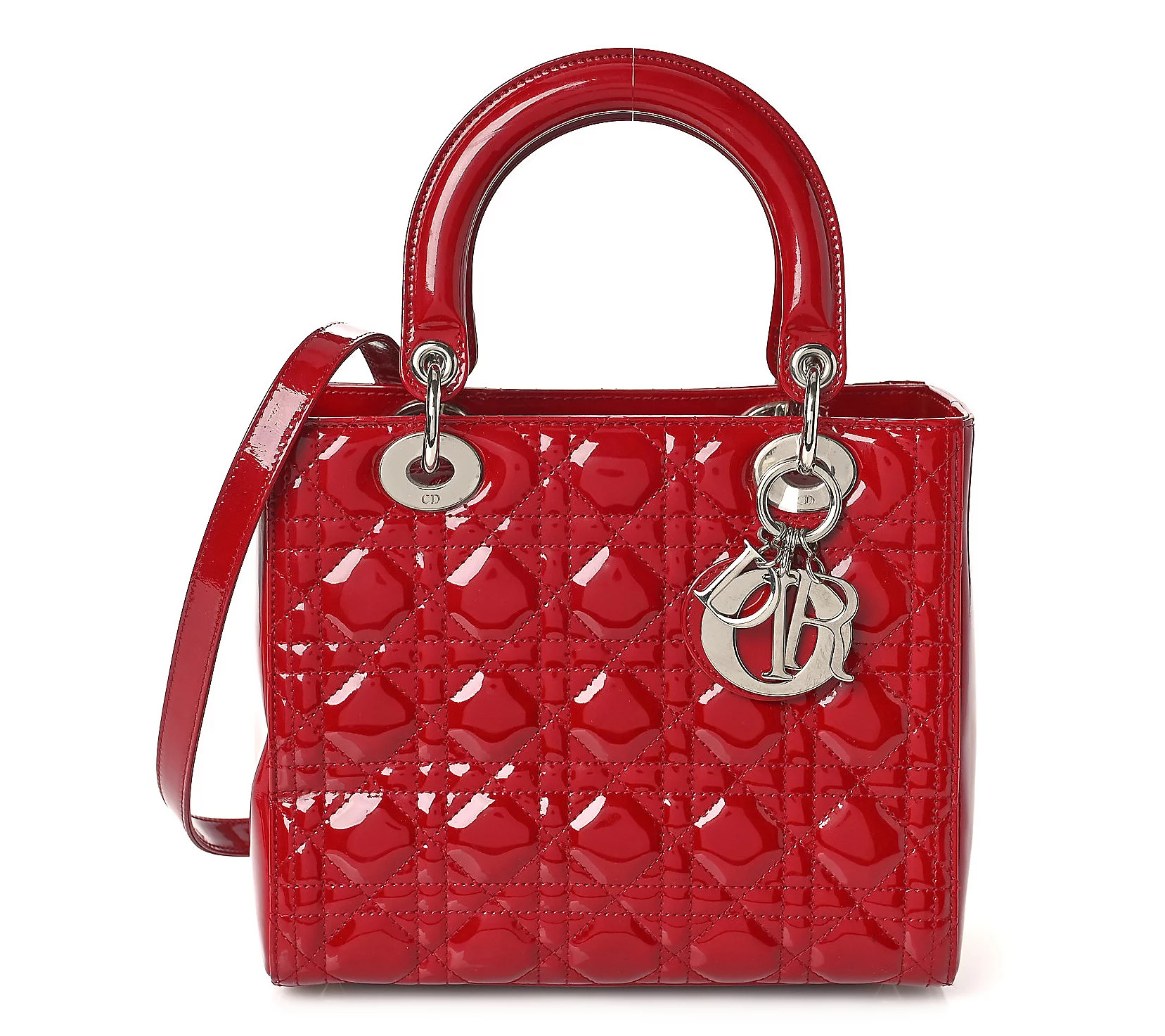 Pre-Owned Dior Patent Lady Dior SHW Cannage Red | QVC