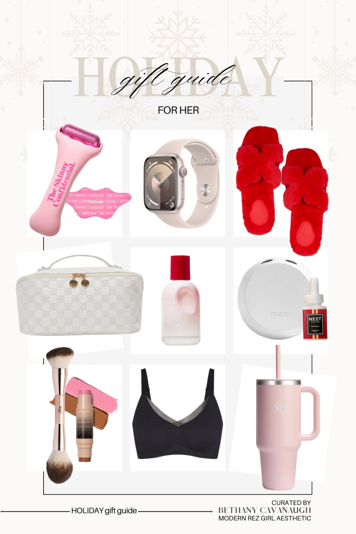 { gifts for her ❥ 

• The Skinny Confidential Hot Mess Ice Roller 
• The Skinny Confidential Mouth Tape 
**use code TSCPARTNER to save 15% off your entire purchase, excluding gift cards + kits** 
• Apple Watch Series 9
• a new day Sage Slide Slippers in Red 
• EACHY Travel Makeup Bag 
• Glossier You 
• pura 
• dibs beauty Duo Face Brush 
• dibs beauty Desert Island Duo in 2.5
• Honeylove Crossover Bra 
**use code BETHANYP to save an additional 15% off your entire purchase** 
• Hydro Flask Travel Tumbler 32 oz. in Trillium 

Holiday Gift Guide . Target Christmas . Target Style . Gift Ideas for Her . Modern Rez Girl Aesthetic . Native American Content Creator } 

#LTKHoliday #LTKCyberWeek #LTKGiftGuide