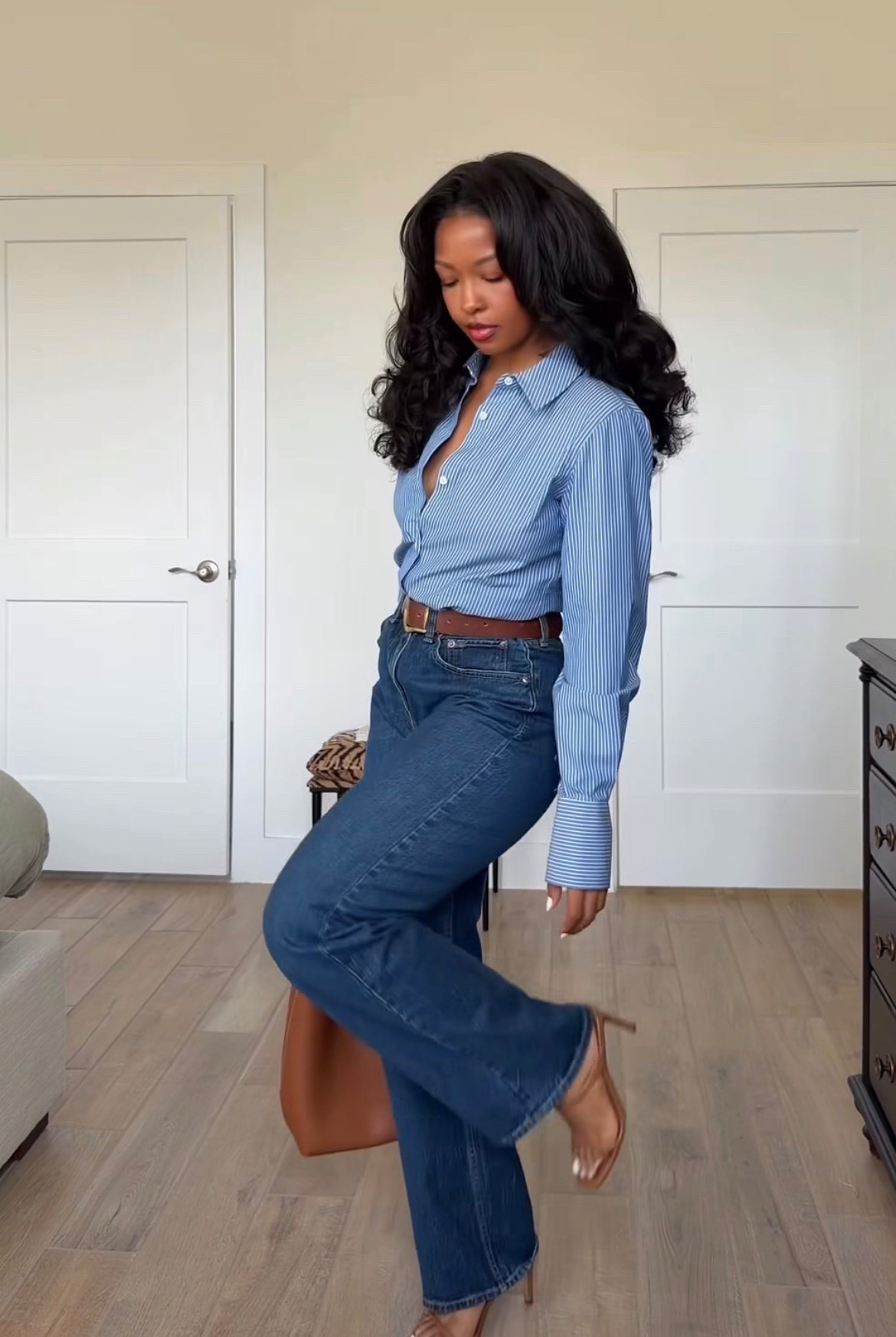 Blue striped shirt
Jeans

#LTKootd #LTKPetite #LTKBeauty