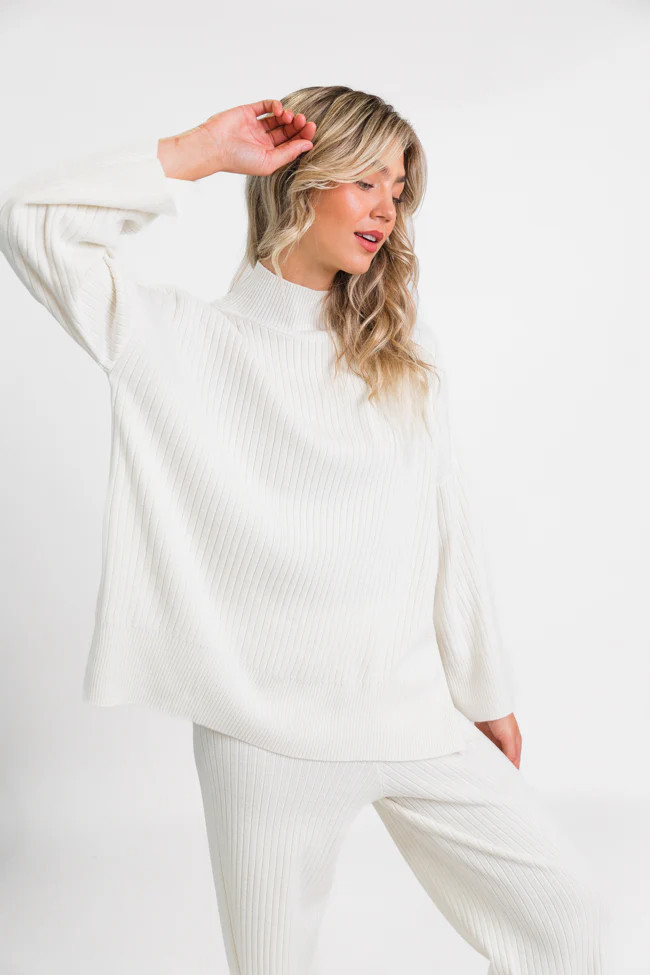 Good To Go Cream Mock Neck Ribbed Sweater | Pink Lily