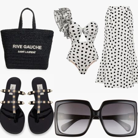 Spring break resort wear
Polka dot statement one piece swimsuit with matching skirt cover up
Amazon finds
Gucci oversized sunglasses 
Valentino rock stud jelly sandals
Nordstrom
Black
White
Ysl straw beach tote
Pool day outfit
Vacation 
What to packk

#LTKshoecrush #LTKitbag #LTKswim