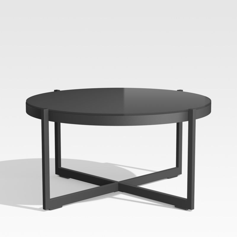 Dune Black Round Outdoor Coffee Table with Black Painted Glass | Crate & Barrel | Crate & Barrel