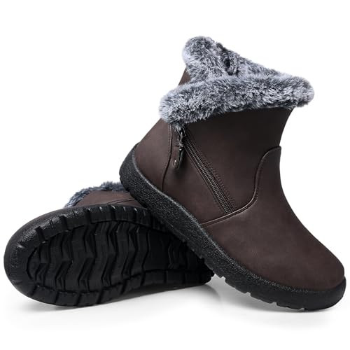 SHIBEVER Winter Boots for Women Waterproof: Womens Snow Boot - Brown Ankle Fur Lined - Cold Weather Size 10 Winter Shoes | Amazon (US)
