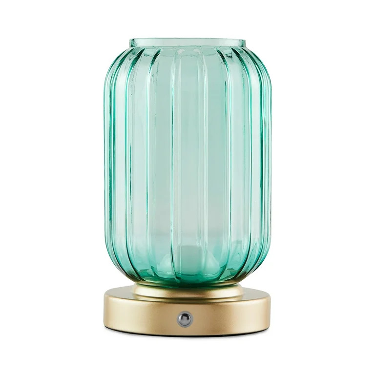 Mainstays by Becky G. & Alejandra 8.5" Rechargeable Green Lily Ribbed Glass Uplight, Gold Metal Base | Walmart (US)