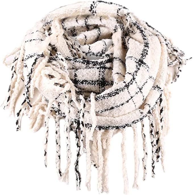 Womens Winter Plaid Infinity Scarf Warm Tassel Circle Loop Scarves & Knit Fall Scarfs for Women | Amazon (US)