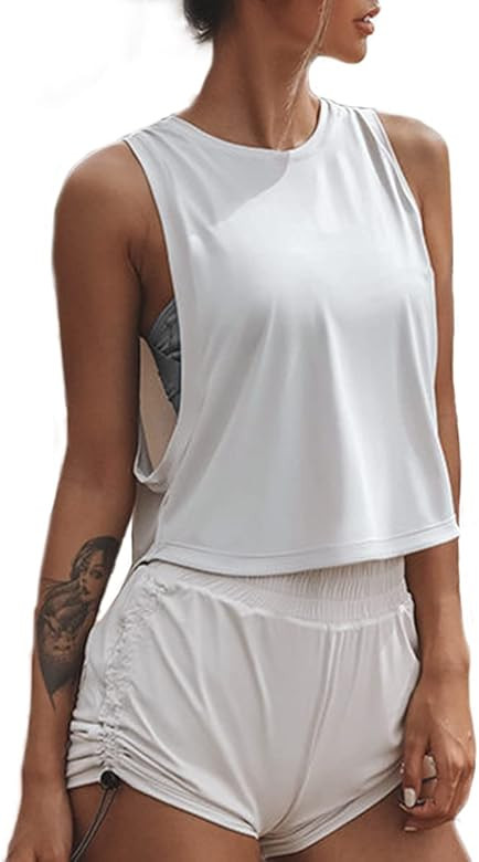 Sanutch High Neck Crop Top Workout Shirts Cropped Muscle Tank for Women | Amazon (US)