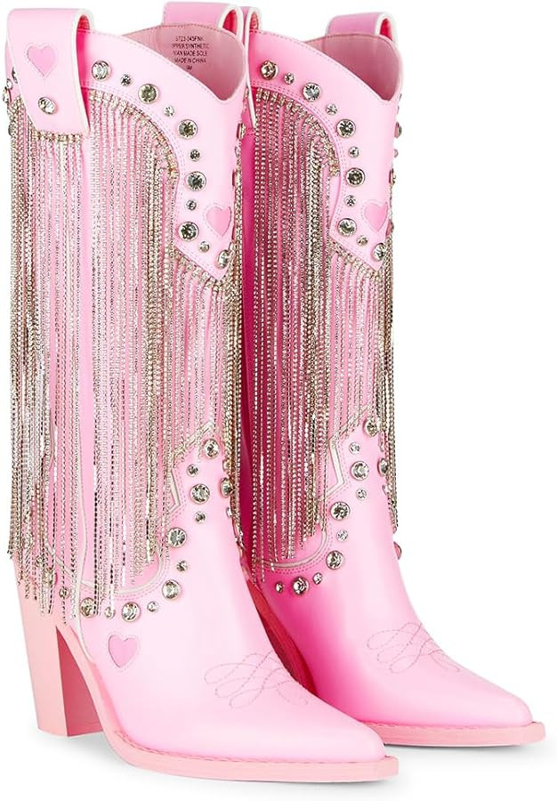 Dolls Kill Present Perfect Cowboy Boots by Sugar Thrillz - Vegan Leather Footwear With Rhinestone Fringe and Jewel Studs | Amazon (US)