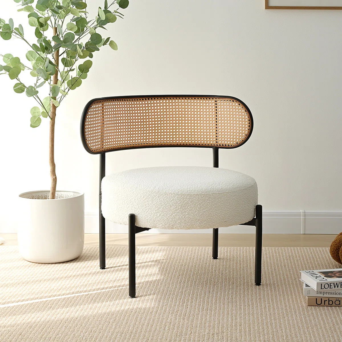 Bay Isle Home™ Alaric Boucle Upholstered Chair with Rattan Back & Reviews | Wayfair | Wayfair North America