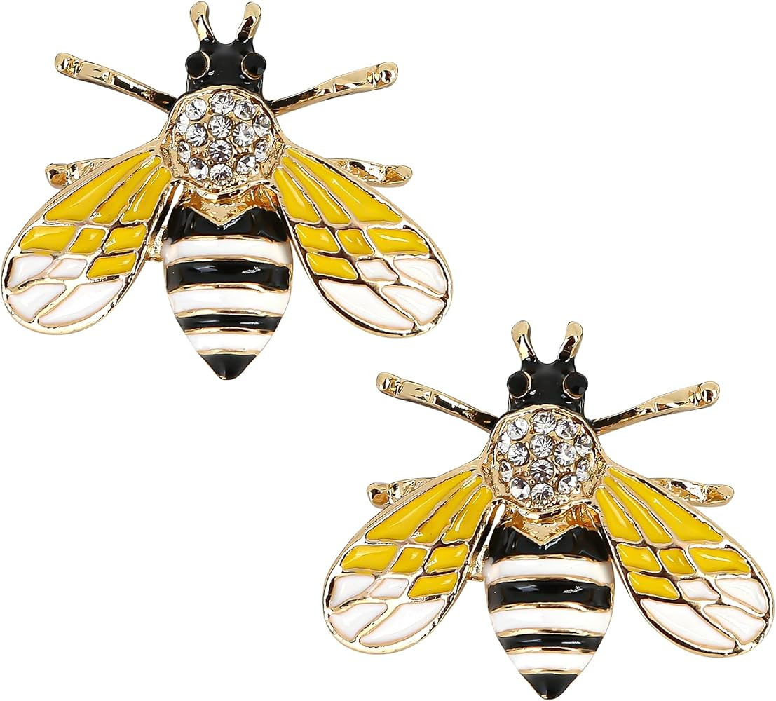 2Pcs Honey Crystal Bee Brooches Pin Accessories for Women - Gold Tone Insect Themed Animal Fashio... | Amazon (US)