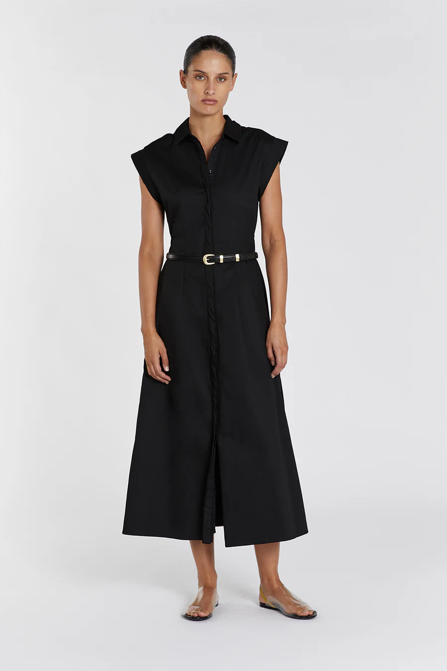 LAUREN BLACK COTTON MIDI DRESS | DISSH