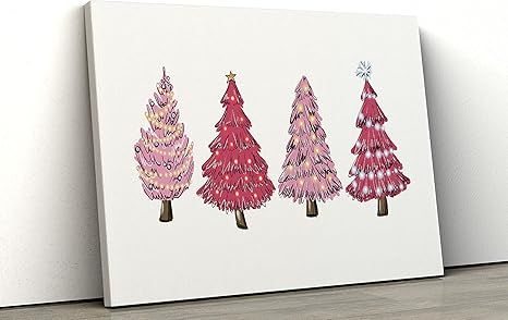 KEUSPI Farmhouse Pink Christmas Tree Wall Decor Canvas Wall Art Signs For Home Room,14x11Inch,Pin... | Amazon (US)