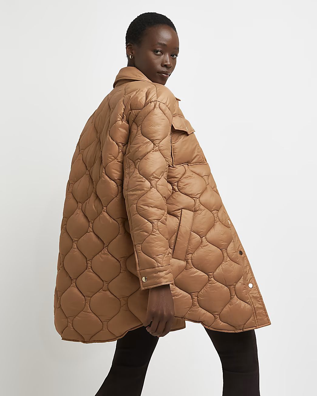 Brown quilted longline shacket | River Island (UK & IE)