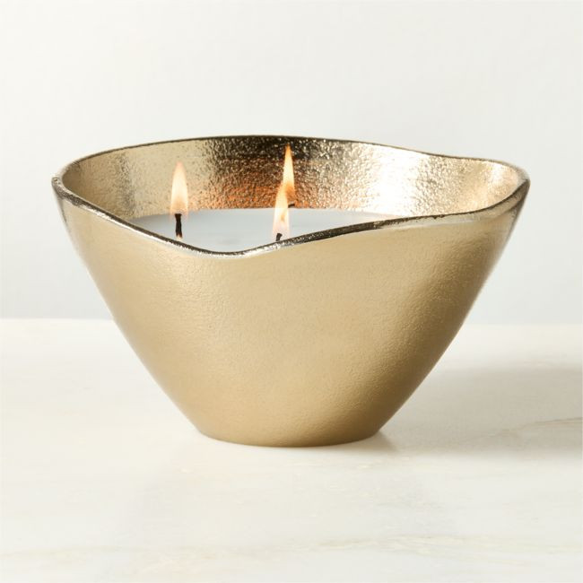 Huron Gold Cast Aluminum Unscented Candle Bowl 31.4oz | CB2
