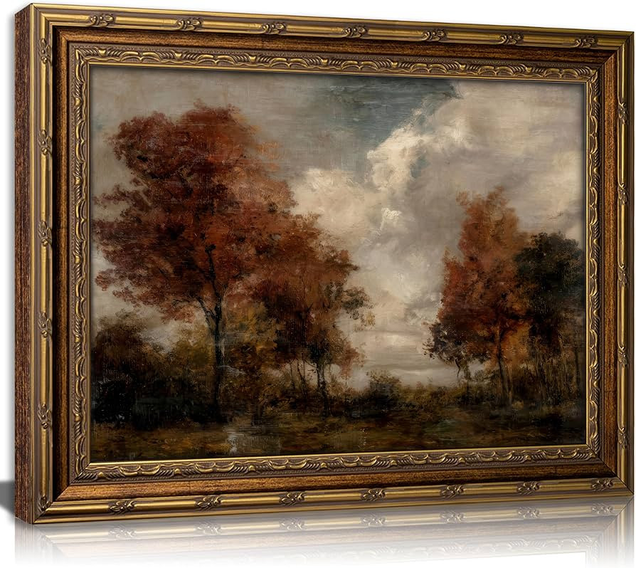 Vintage Gold Framed Wall Art, Autumn Forest Landscape Oil Painting Print, Rustic Fall Nature Deco... | Amazon (US)