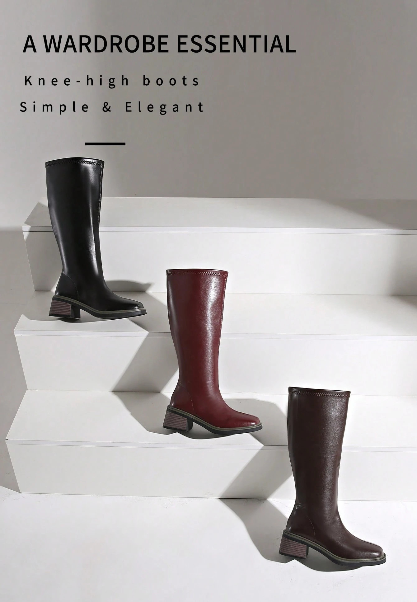 Chunky Heel Square Toe Solid Color Elastic Knee-High Slim Boots Tall Boots | SHEIN