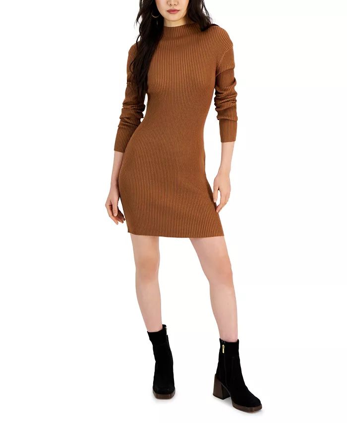 Juniors' Rib-Knit Mock Neck Mini Sweater Dress | Macy's