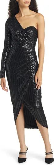 Lulus Elegant Occasion Sequin One-Shoulder Long Sleeve Cocktail Dress | Nordstrom | Nordstrom