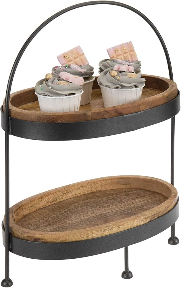 MyGift Handmade 2 Tiered Mango Wood Tray Stand Cupcake and Dessert Stand with Rustic Galvanized M... | Amazon (US)