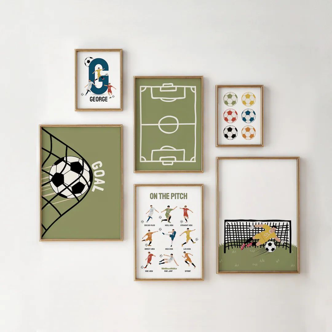 Set of 6, Gallery Wall, Personalised, Football Prints, Football Decor, Boys Decor, Sports Prints,... | Etsy (US)