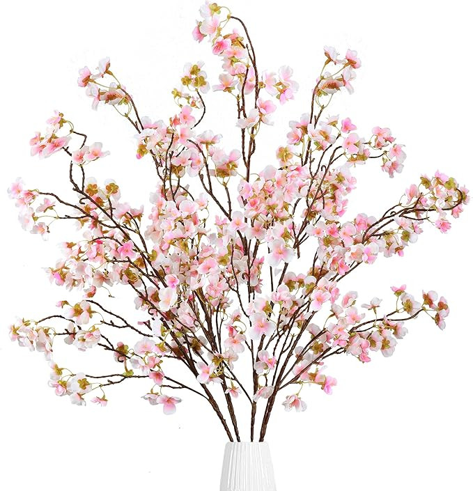 Sggvecsy Artificial Cherry Blossom Flowers 4 Pcs Faux Cherry Blossom Stems Faux Silk Cherry Bloss... | Amazon (US)