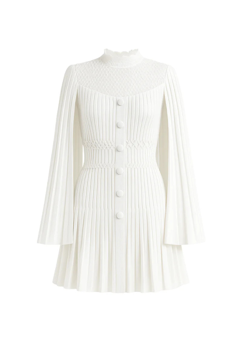 TWEED HIGH-NECK A-LINE MINI DRESS IN WHITE | ROSEE DE MATIN | CULT MIA | CULT MIA UK LTD
