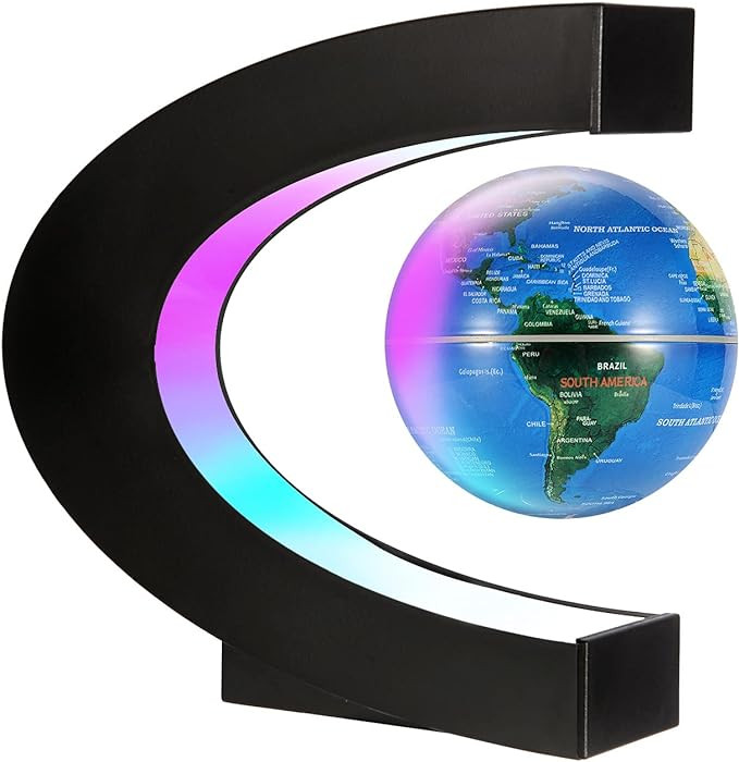 Gresus Magnetic Levitation Floating World Map Globe with C Shape Base, Floating Globe with LED Li... | Amazon (US)