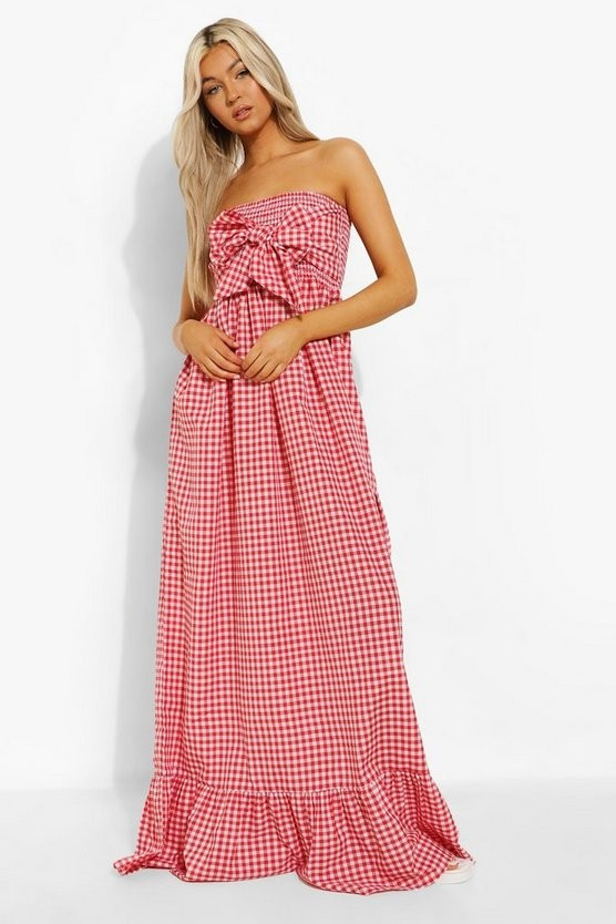 Tall Gingham Knot Front Maxi Dress | Boohoo.com (US & CA)