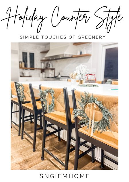 Holiday styling in the kitchen  doesn’t have to be over the top.  Adding mini wreaths with velvet bows to the back of any chair adds a warm holiday feel without being too much.  My counter height stools are also on sale! 

#LTKstyletip #LTKHoliday #LTKsalealert