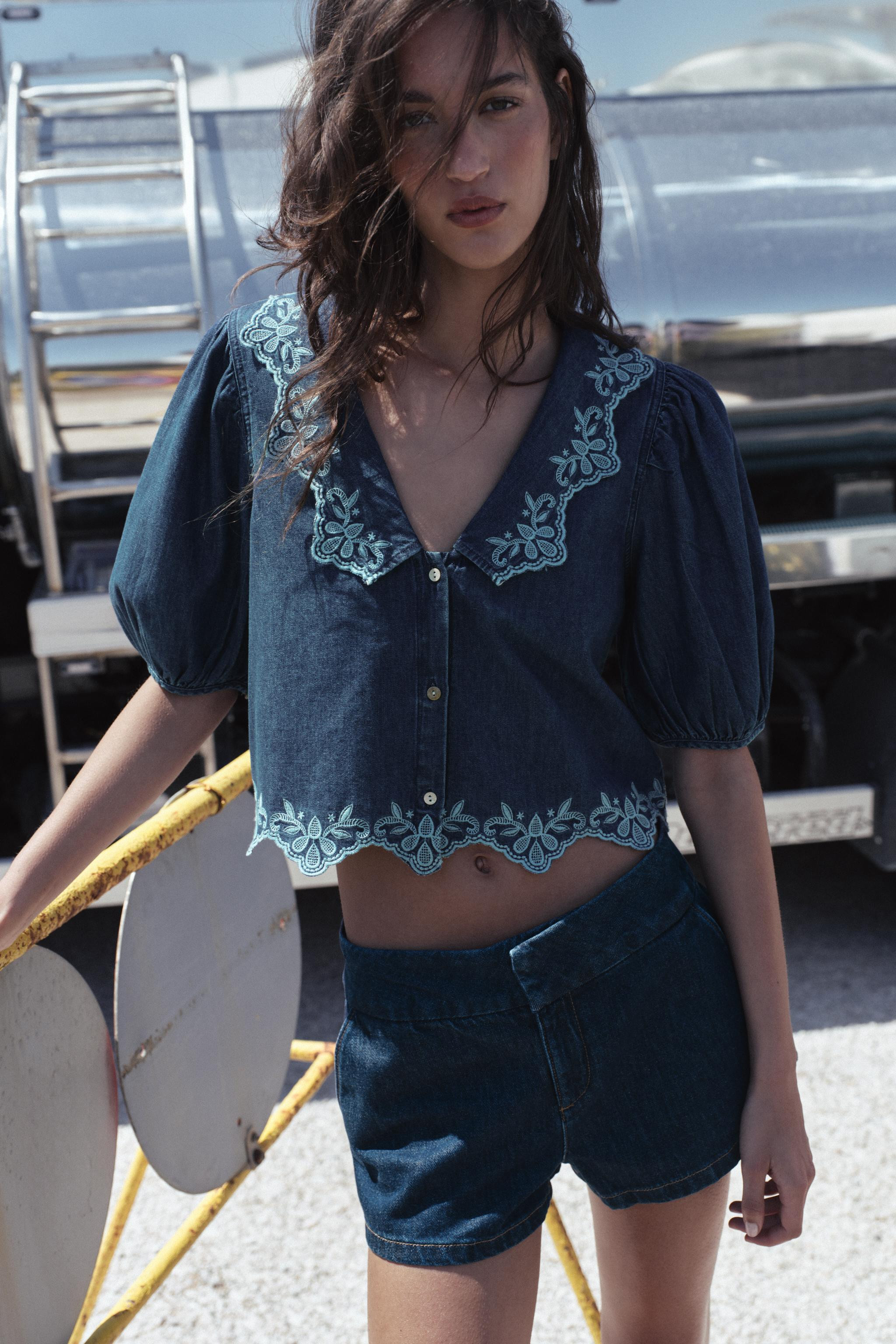 Z1975 EMBROIDERED DENIM SHIRT | Zara US