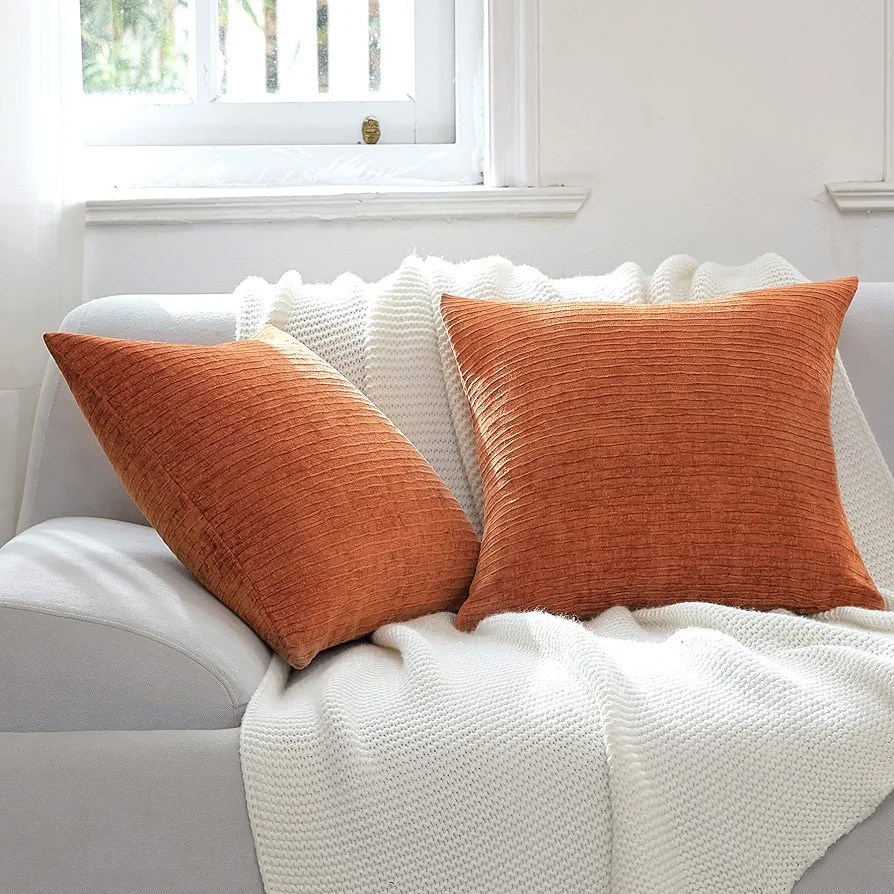WLNUI Rust Pillow Covers 18x18 Inch Set of 2 Fall Luxurious Chenille Decorative Throw Pillow Cove... | Amazon (US)