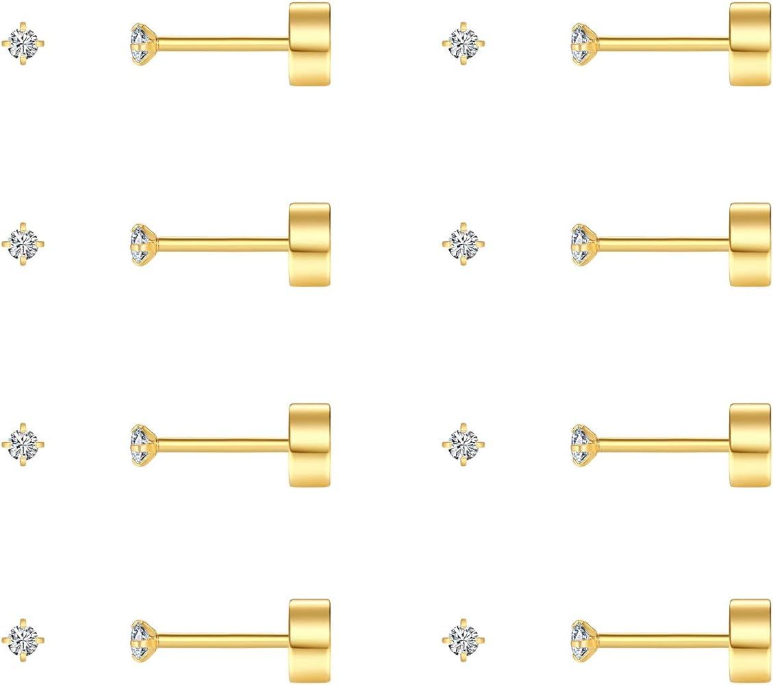 8 Pairs Tiny Stainless Steel Stud Earrings Set for Women Men Cubic Zirconia Flat Back Earrings Hy... | Amazon (US)