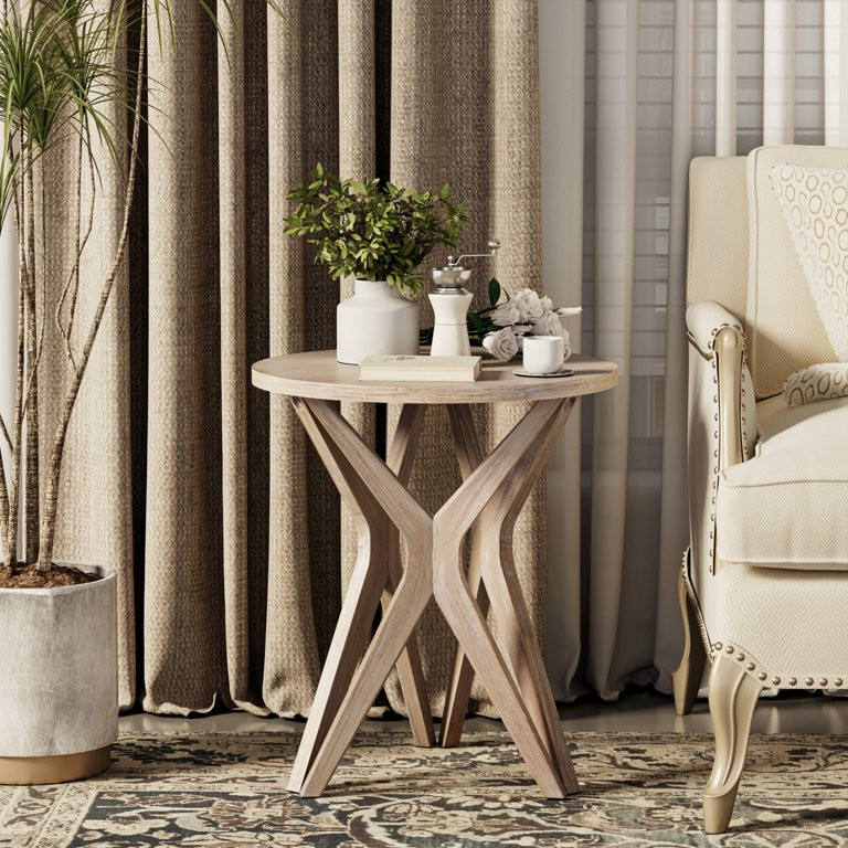 COZAYH Pedestal Farmhouse End Table, Distressed Light Wood Top with Tripod Base for Modern Farmho... | Walmart (US)