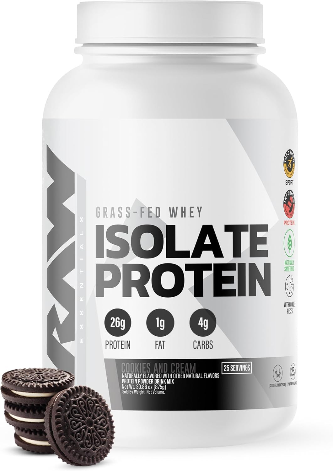 RAW Whey Isolate Protein Powder, Cookies N Cream - 100% Grass-Fed Sports Nutrition Protein Powder... | Amazon (US)