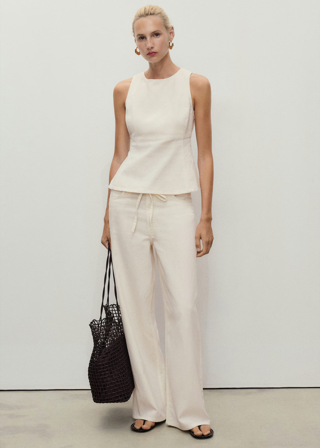 Wide-leg denim pants with belt ecru - Woman - 0 - MANGO | Mango (US/MX/AU)