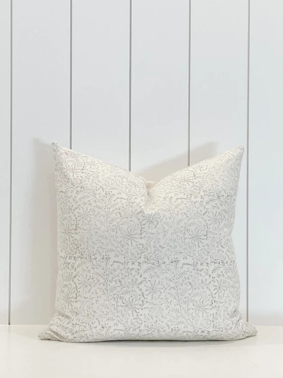 Beautiful grey floral designer hand-blocked pillow cover | Etsy (US)