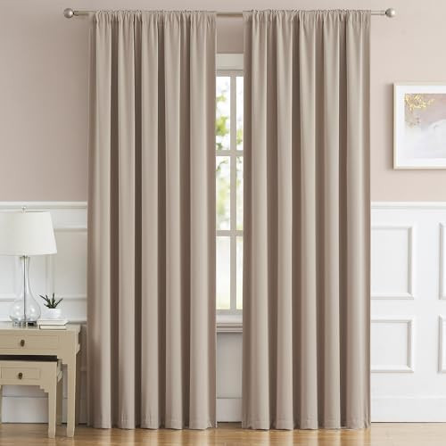 DUALIFE Bedroom Room Darkening Curtains Warm Taupe - Baby Room Curtains 90 Inches Long Triple Wea... | Amazon (US)