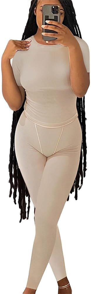 ZFLM Casual Workout Two Piece Outfits for Women Fitted Crew Neck T-shirt High Waist pants Matchin... | Amazon (US)