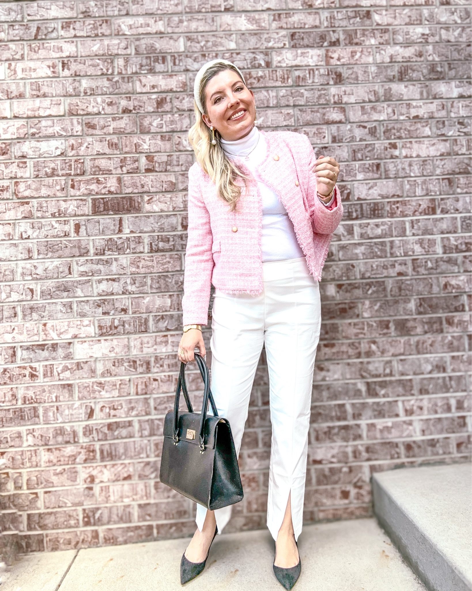 Look 3 - The Coco Cabana ☕️ 
A curated style series

This look is a perfect example of how you can play with fall textures and silhouettes without relying on traditional autumn color palettes. ✨ You can still get that cozy, transitional vibe - just with a lighter, fresher twist, you rebel, you.

Case in point: this tweed jacket. 🩷 It’s such a timeless piece and happens to still be available for rent in a couple of colors (I’ll leave my coupon code below if you want to try it!).

As always, I’ll be breaking down the full outfit - with exact and similar links - over on LTK so you can easily shop the look. 🛍️

This outfit is part of my Coco Cabana capsule - a two-week collection inspired by feminine, classic, and playfully preppy styling in black, white, and bright pops of color. It’s a little Palm Beach and a little Paris.

Jacket - Maeve by Anthropologie (rental available - link below)
Pants - Dillards, Gibson & Latimer (similar linked)
Bag - Kate Spade
Turtleneck - Polo Ralph Lauren 
Shoes - Jimmy Choo (linked & similar)
Headband - TJ Maxx (similar linked)
Earrings - Lele Sadoughi 
Necklace - Chanel charm on chain 
Bracelet - Vintage
Watch - Bulova (similar linked)
Ring - Rocksbox (similar linked)


Get  $30 off of your first month of Nuuly when you use my link. https://share.nuuly.com/kat42828

#CocoCabanaCapsule #Nuuly #FallStyle #LTKStyle #LTKFashion #PreppyStyle #TweedJacket #OOTD #FallFashion

#LTKSaleAlert #LTKSeasonal #LTKShoeCrush