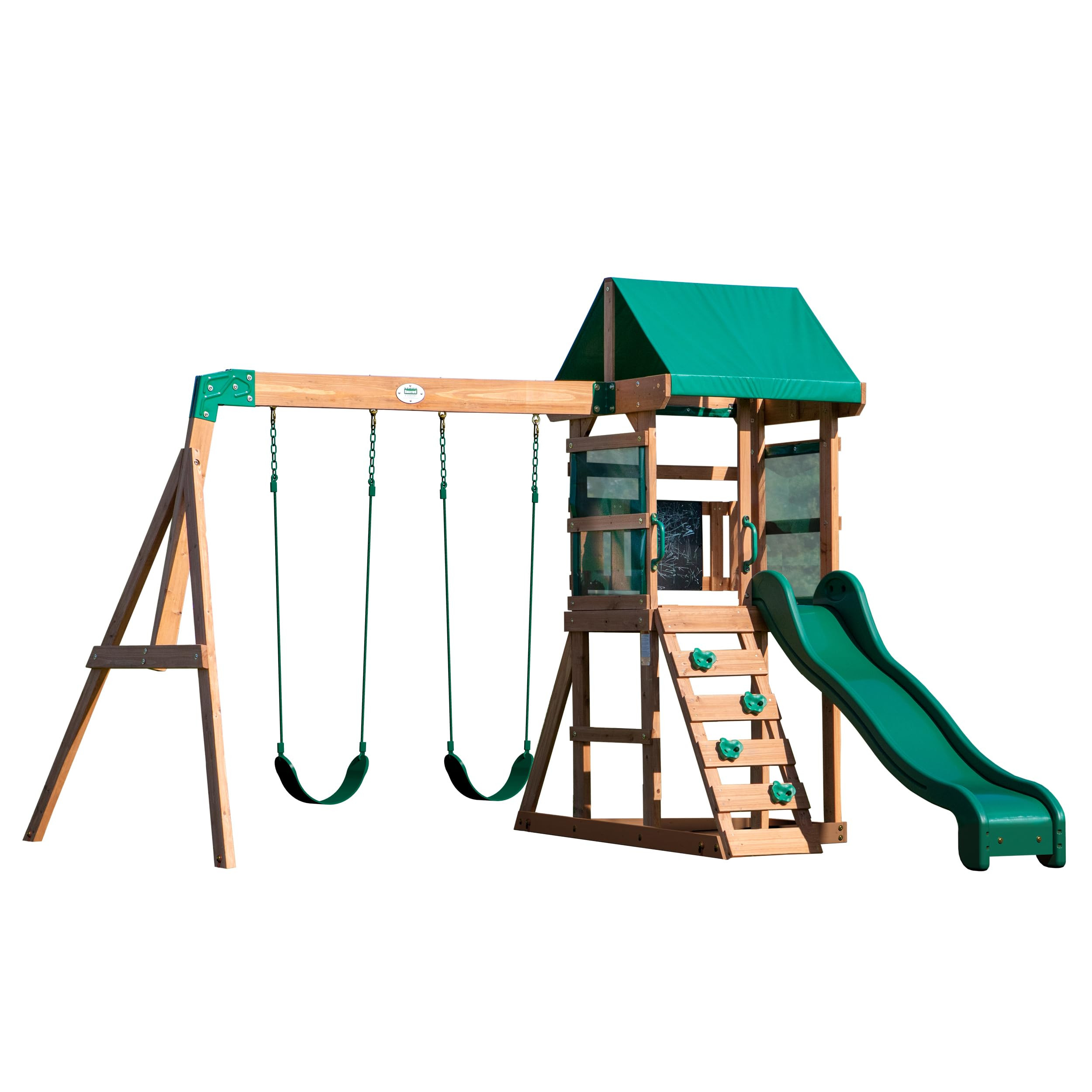 Backyard Discovery Buckley Hill Cedar Wood Swing Set with Wave Slide, Play Deck, Rock Wall Ladder... | Amazon (US)
