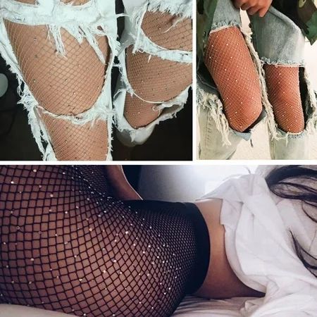 Limei Women s Sparkle Rhinestone Fishnets Sexy Tights High Waist Stockings | Walmart (US)