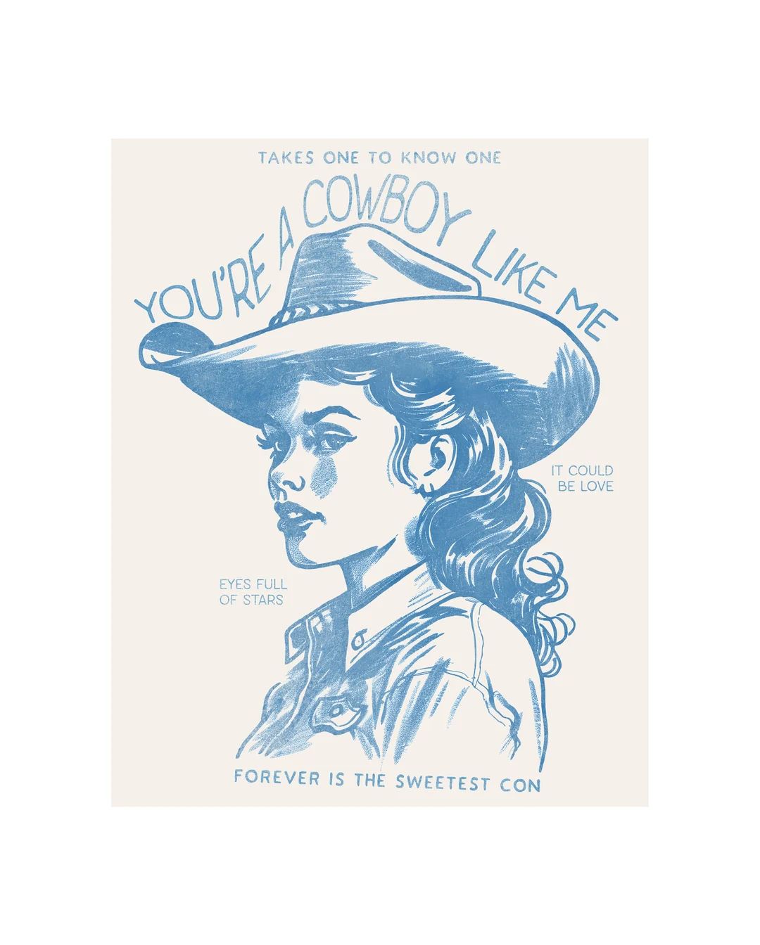 Cowboy Like Me Digital Download Art Print Blue Cowgirl Illustration Vintage Western Minimalist Wa... | Etsy (US)