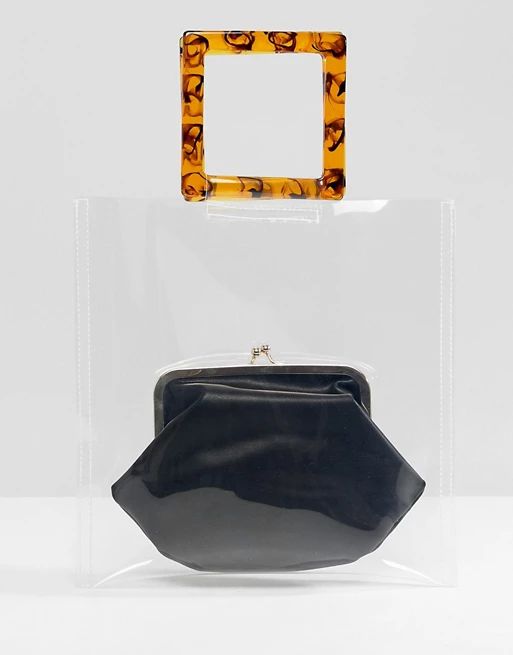 ASOS DESIGN plastic & tort grab handle bag with frame clutch inner | ASOS UK