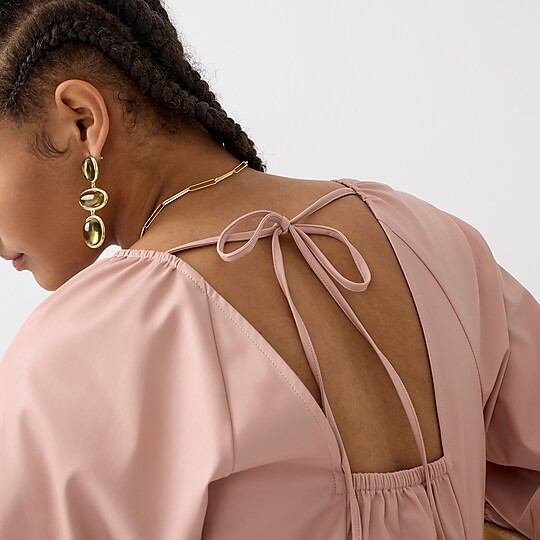 Puff-sleeve open-back faux-leather top | J. Crew US